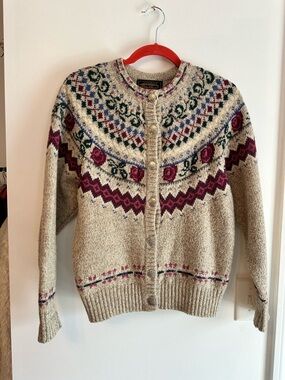 Eddie Bauer VINTAGE Cottage Core Wool Blend Cardigan Sweater -  floral design